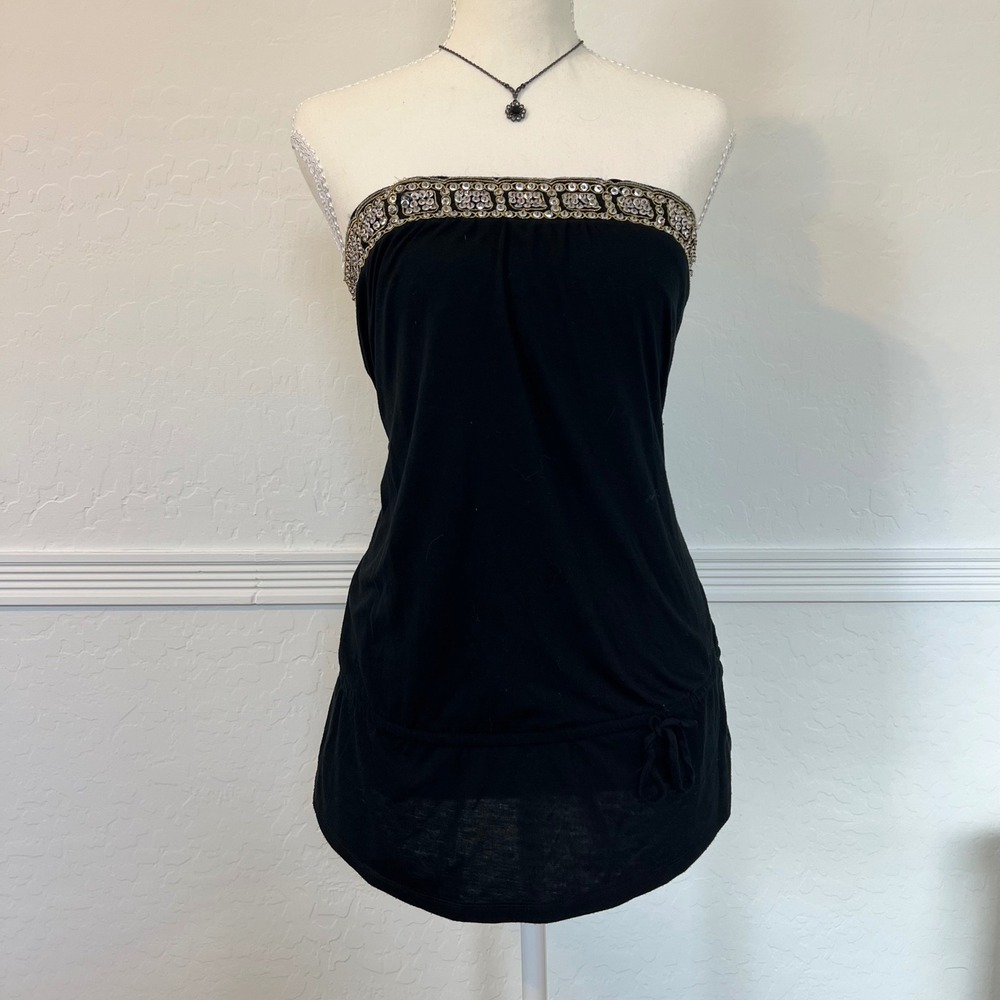 vintage y2k black beaded tube top